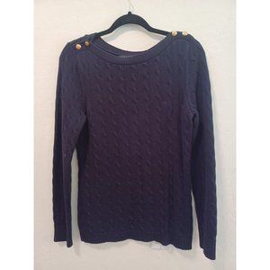 Lauren Ralph Lauren Sweater Womens Sz L Black Cable Knit Long Sleeve Gold Button